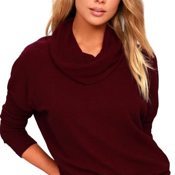 Lulus Friend Of A Friend Burgundy Cowl Neck Sweater Size L - Picture 1 of 7